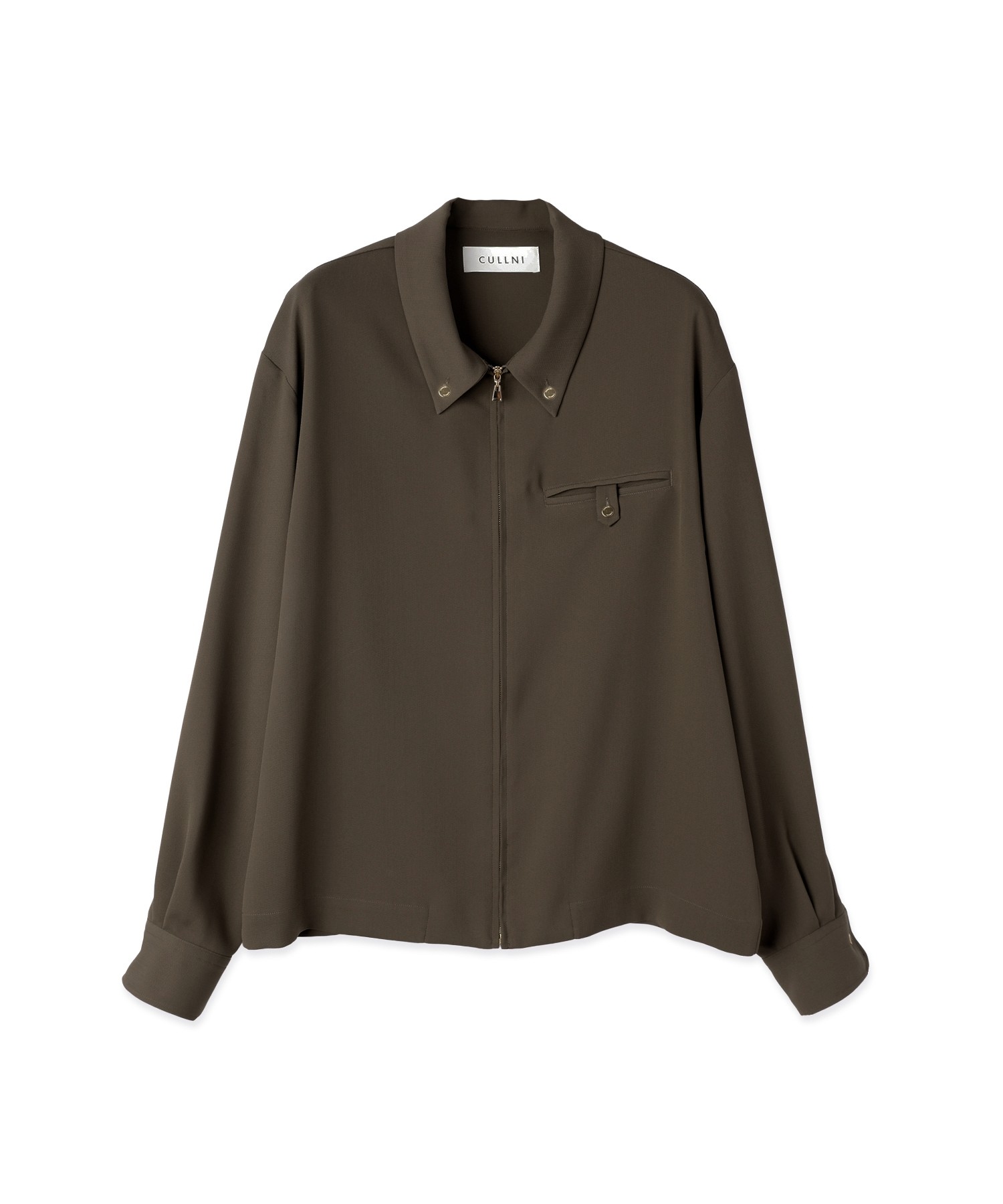Dry Stretch Cloth Button-Tab Pocket Zip Up Shirt