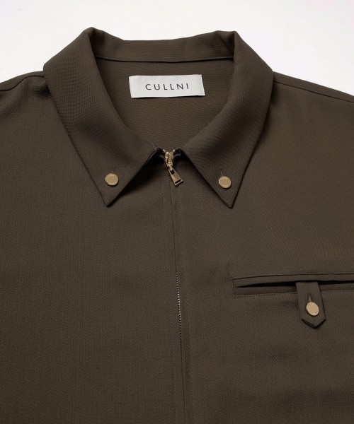 Dry Stretch Cloth Button-Tab Pocket Zip Up Shirt