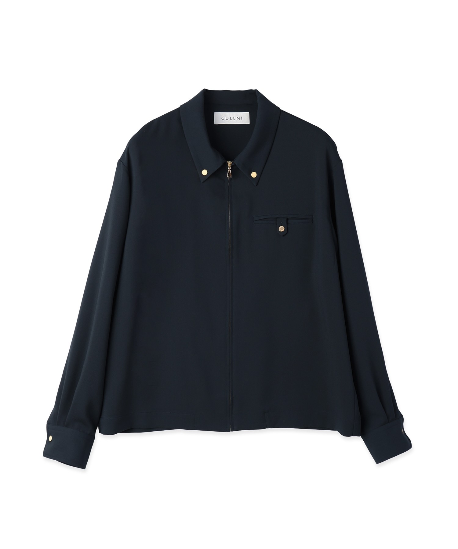 Dry Stretch Cloth Button-Tab Pocket Zip Up Shirt
