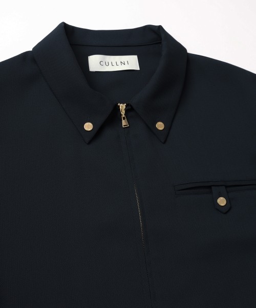 Dry Stretch Cloth Button-Tab Pocket Zip Up Shirt