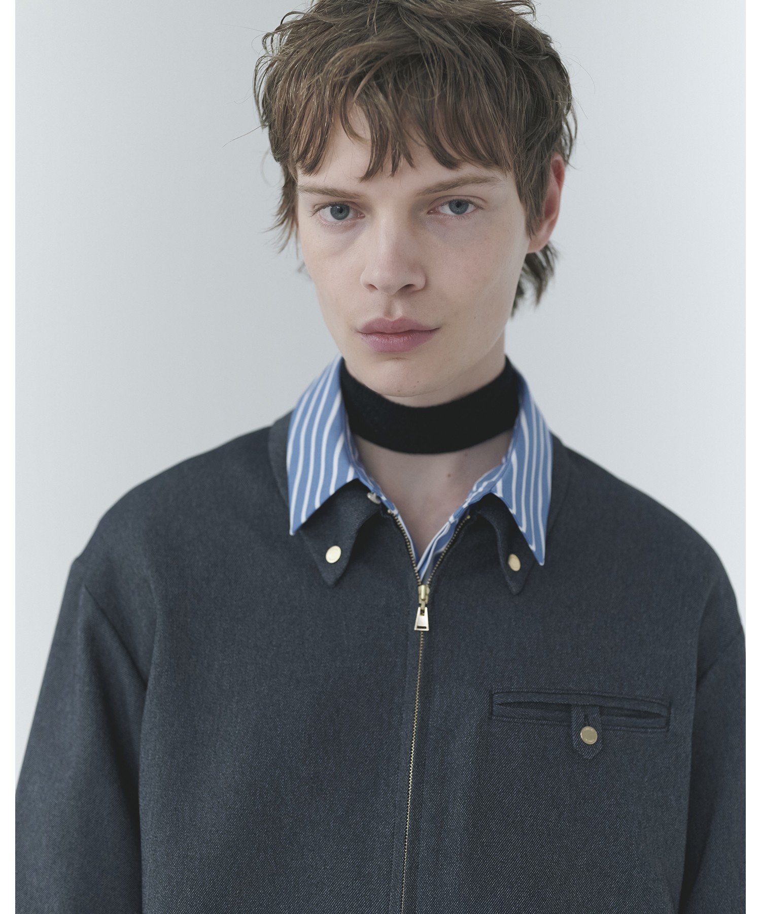 Dry Stretch Cloth Button-Tab Pocket Zip Up Shirt