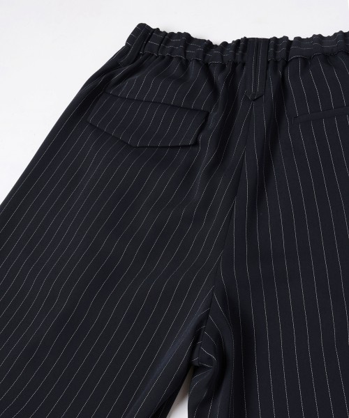 Stripe Double Cloth Tuck Wide Pant