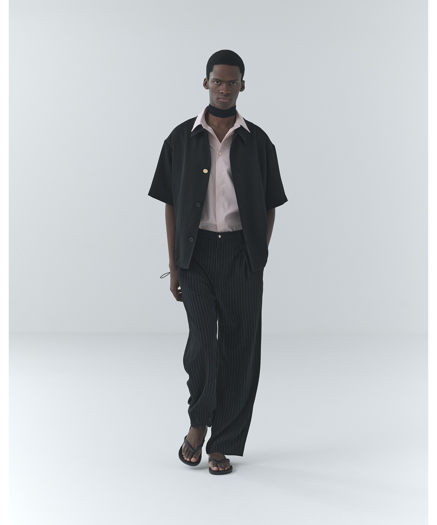 Stripe Double Cloth Tuck Wide Pant