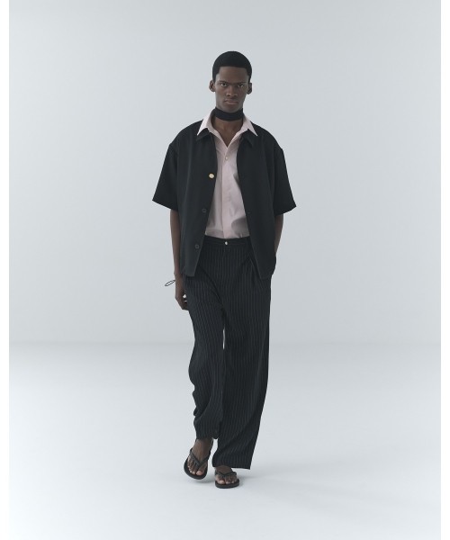 Stripe Double Cloth Tuck Wide Pant