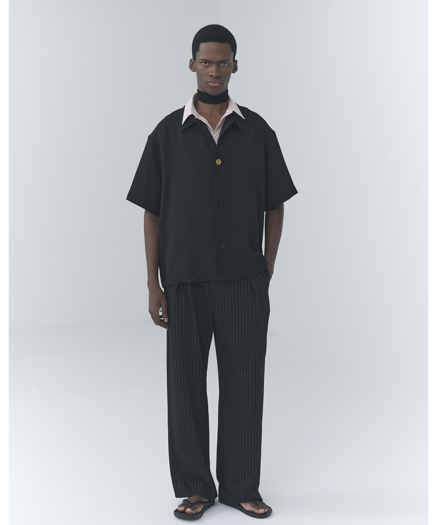 Stripe Double Cloth Tuck Wide Pant