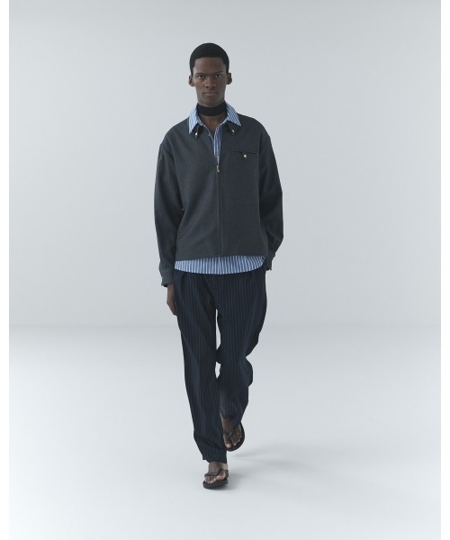 Stripe Double Cloth Tuck Wide Pant