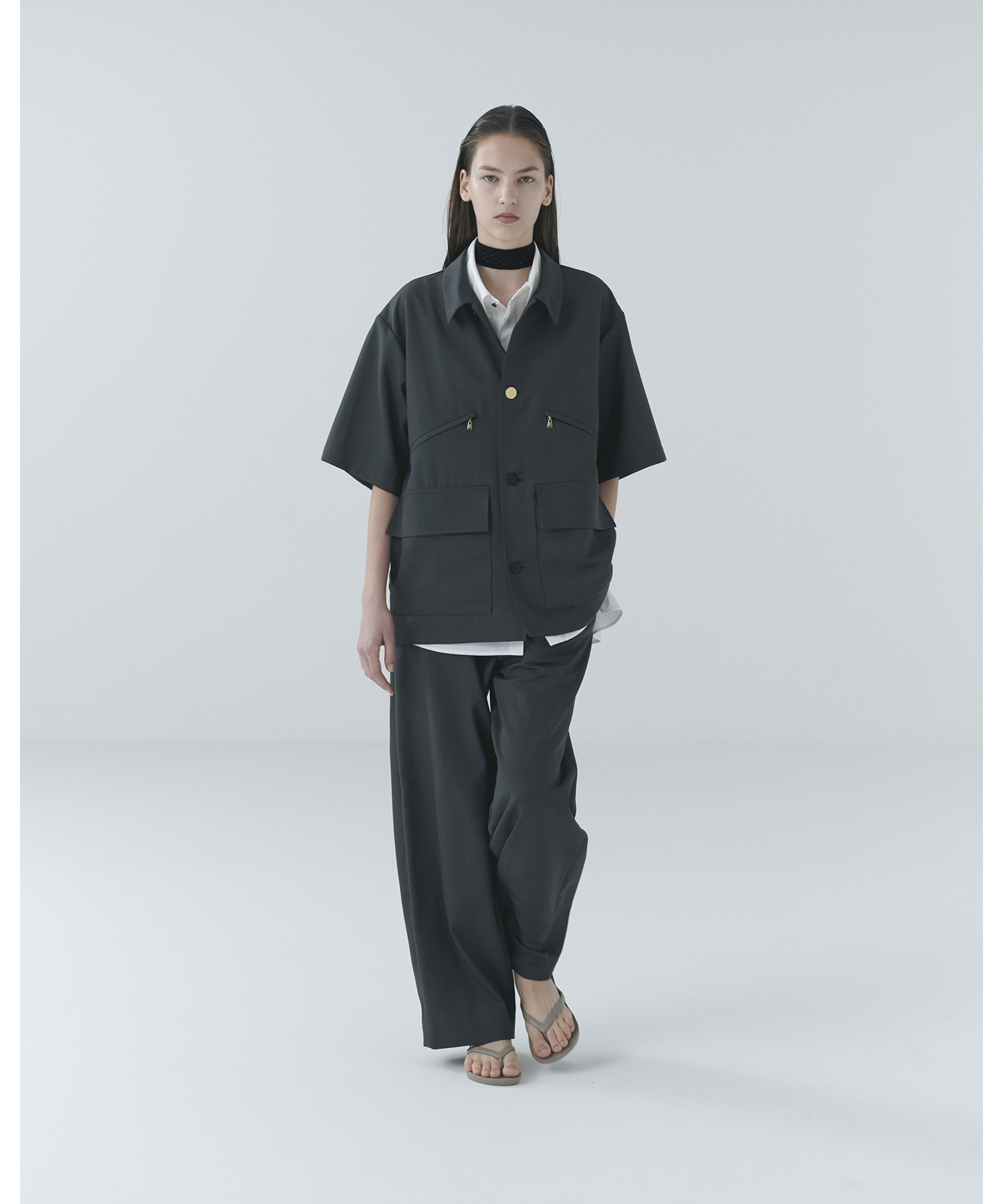 Dry Gabardine Drawstring Wide Pants