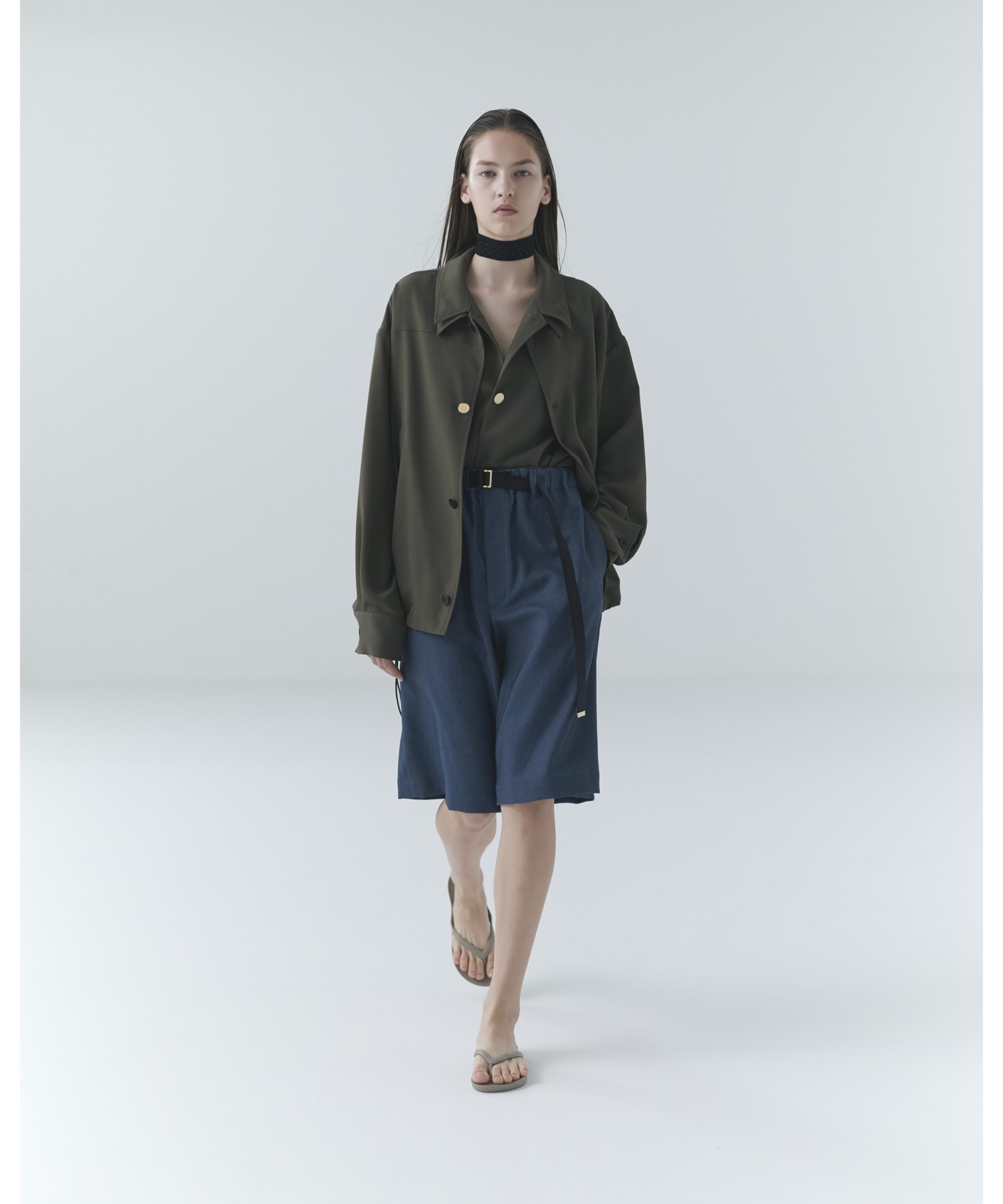 Faux Denim Half Pant with Adjustable Belt