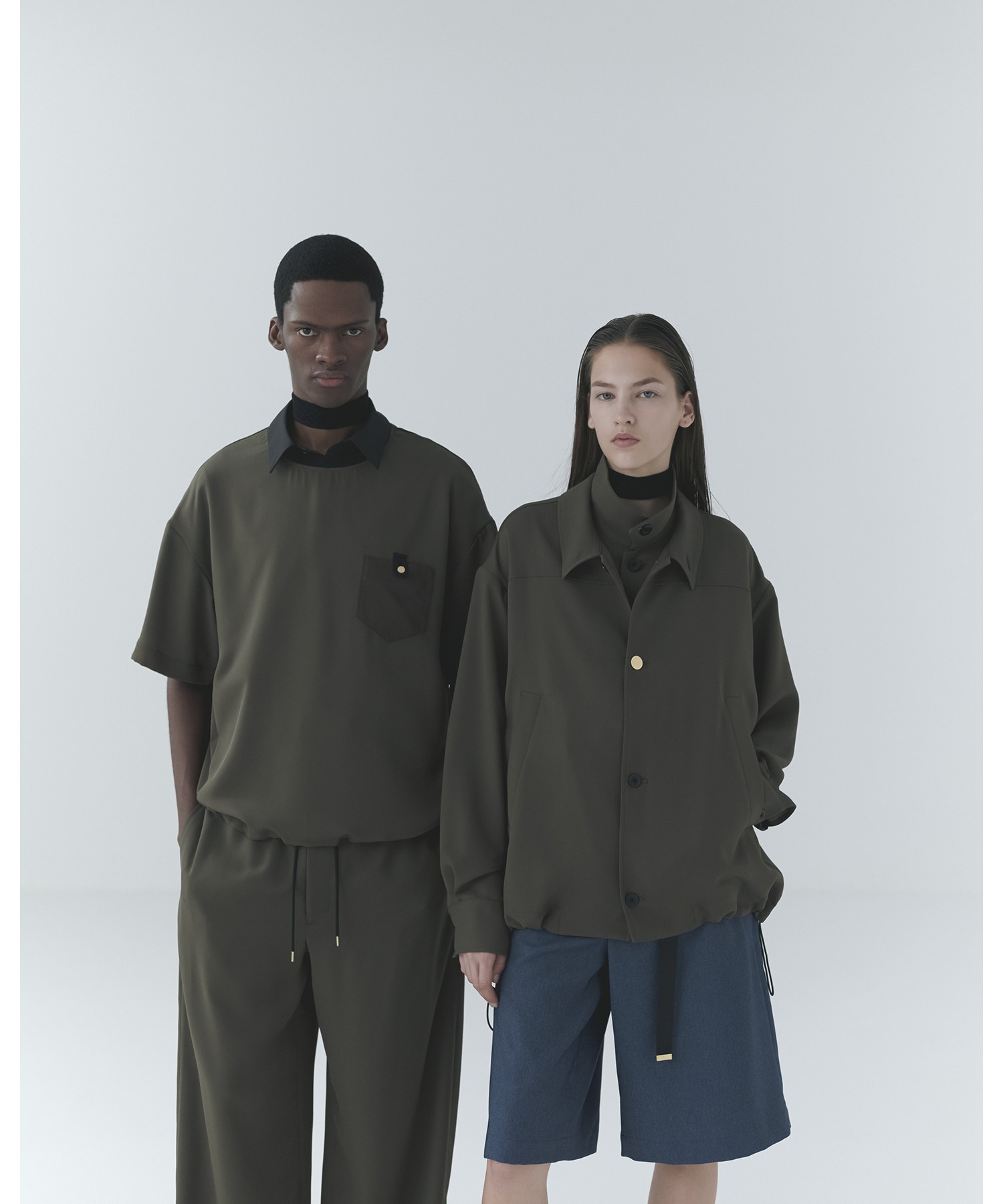 Dry Stretch Cloth Extra Wide Drawstring Pant