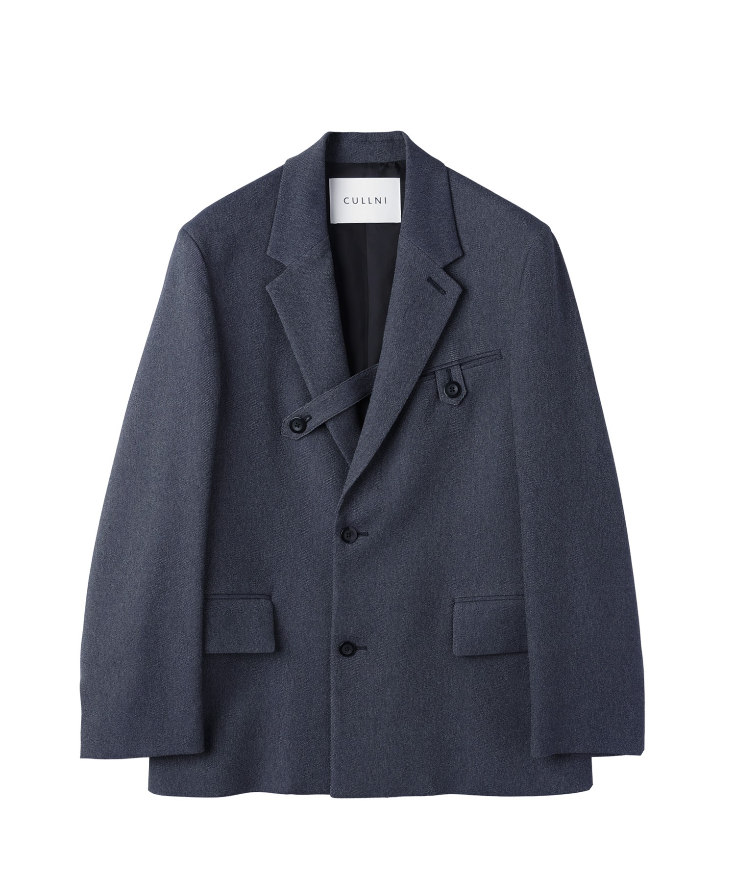 Faux Denim Slant Belt Tailored Jacket