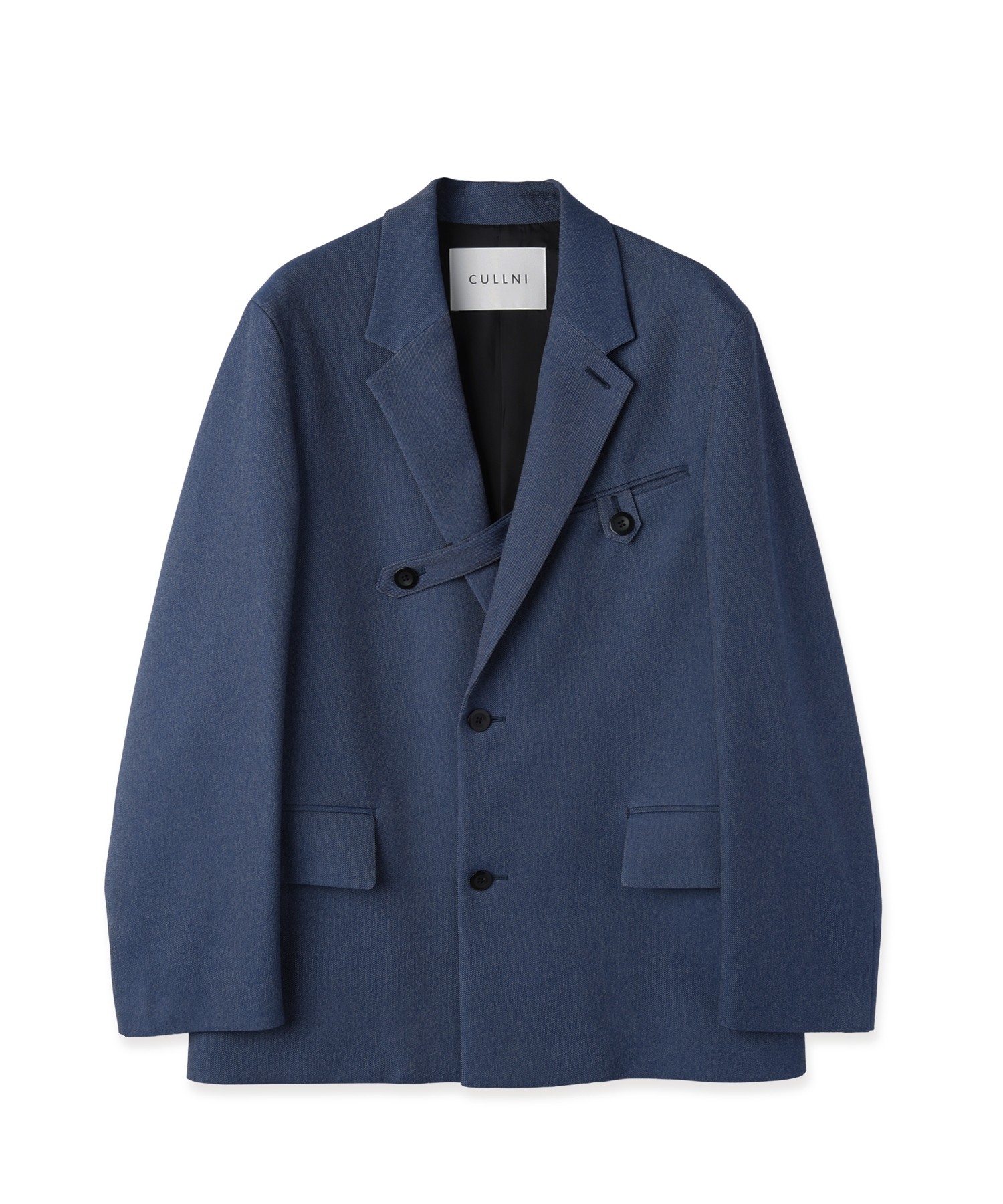 Faux Denim Slant Belt Tailored Jacket