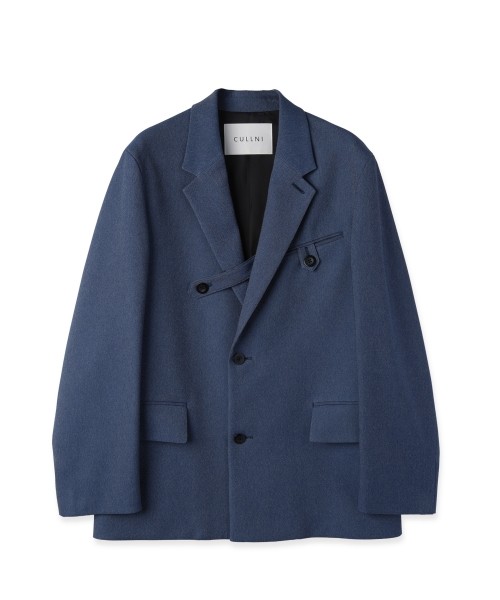 Faux Denim Slant Belt Tailored Jacket