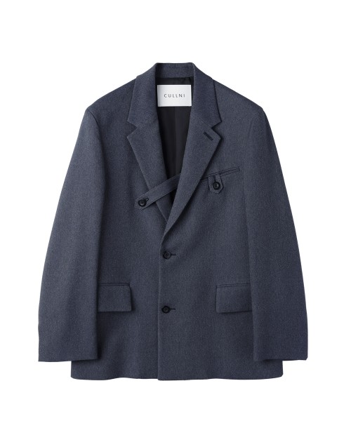 Faux Denim Slant Belt Tailored Jacket