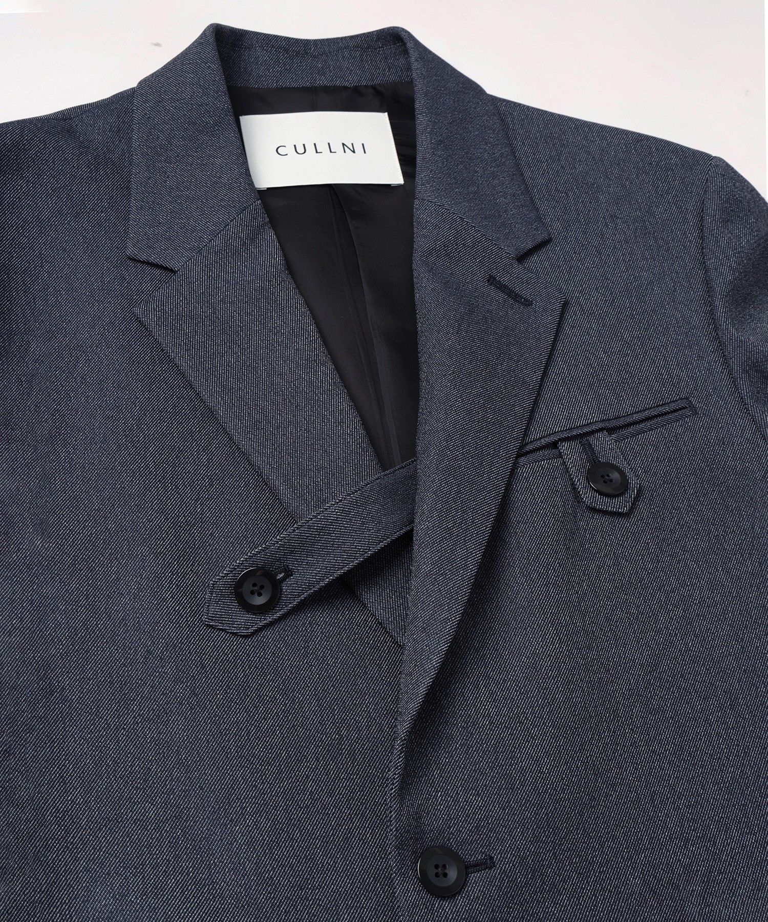 Faux Denim Slant Belt Tailored Jacket