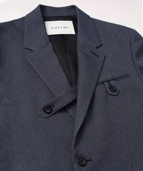 Faux Denim Slant Belt Tailored Jacket