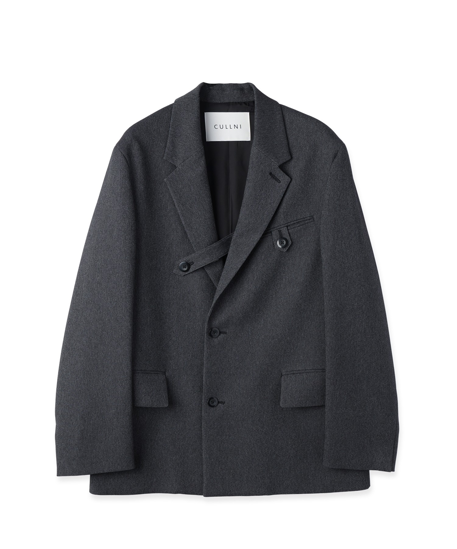 Faux Denim Slant Belt Tailored Jacket