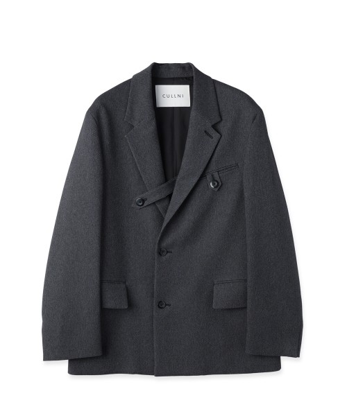 Faux Denim Slant Belt Tailored Jacket