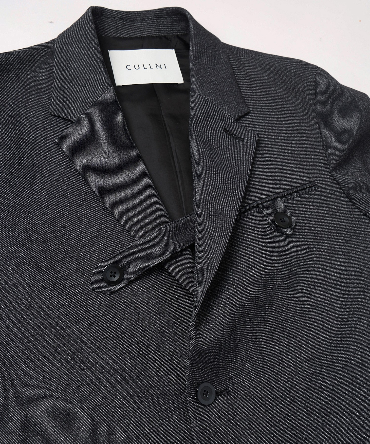 Faux Denim Slant Belt Tailored Jacket