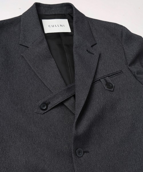 Faux Denim Slant Belt Tailored Jacket