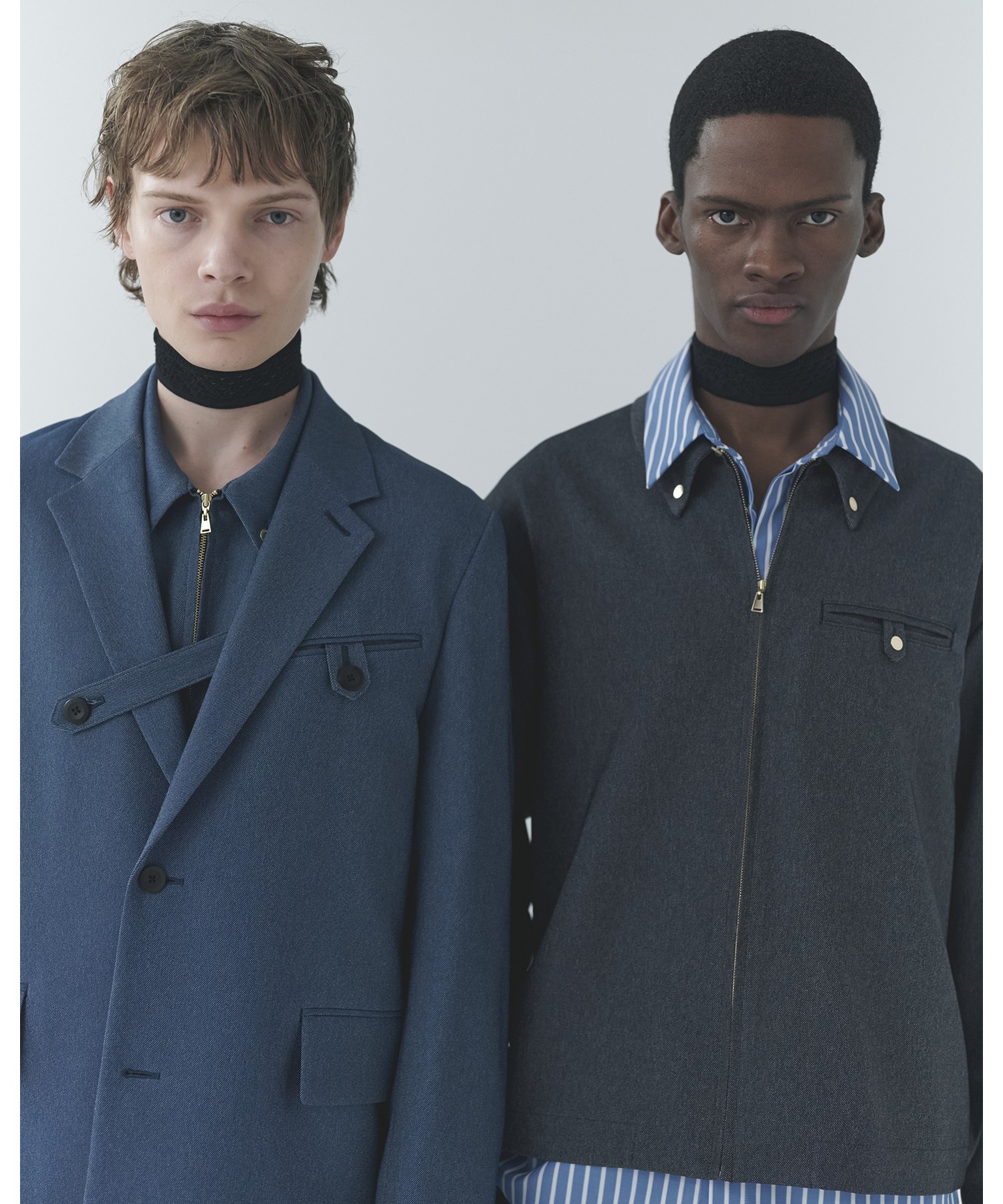 Faux Denim Slant Belt Tailored Jacket