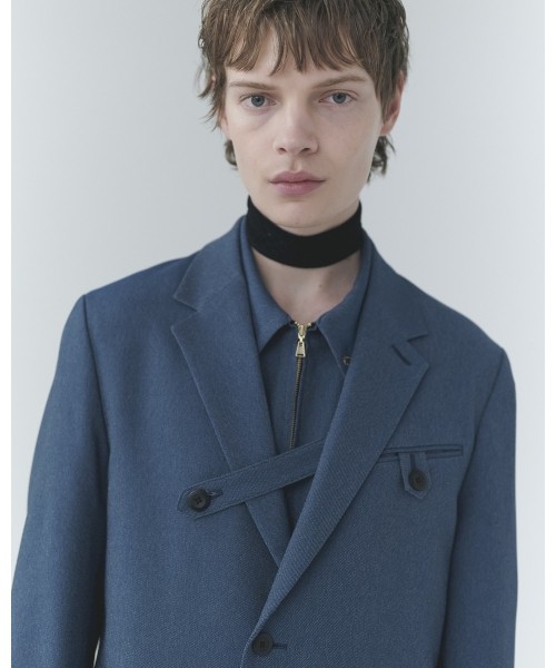 Faux Denim Slant Belt Tailored Jacket