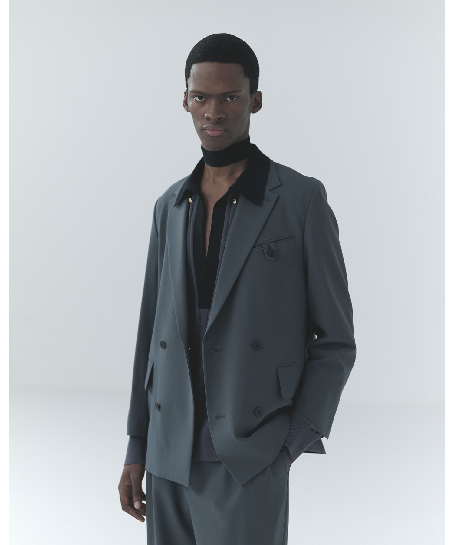 Wool Dry Stretch Cloth Button-Tab Pocket Tailored Jacket