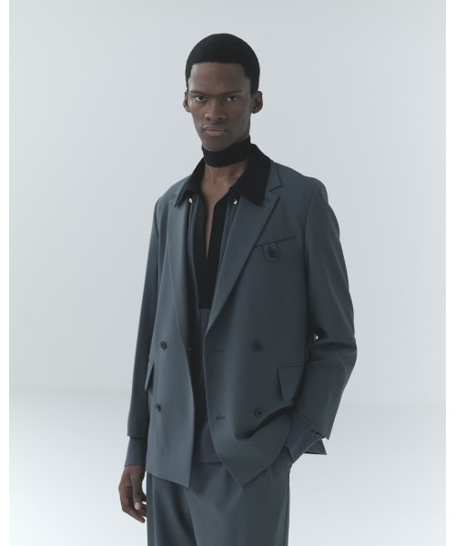 Wool Dry Stretch Cloth Button-Tab Pocket Tailored Jacket