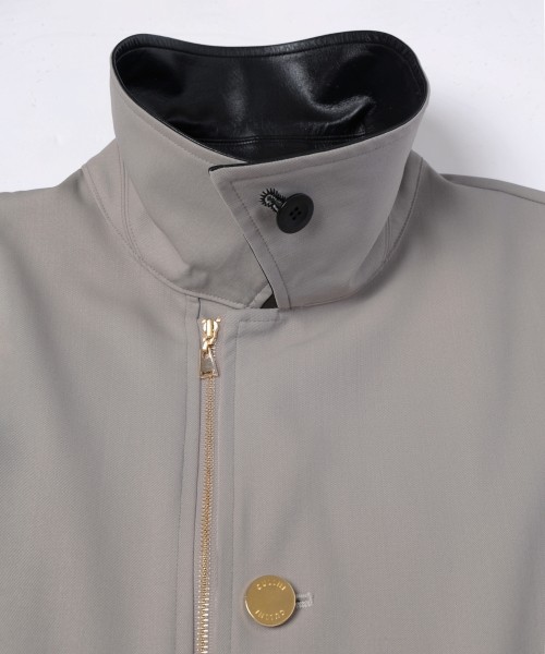 Wool Gabardine Zip Up Short Coat