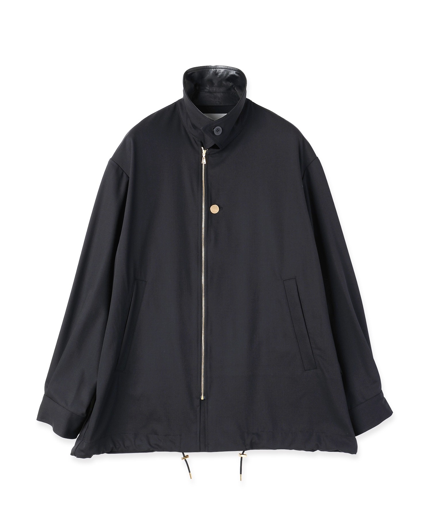 Wool Gabardine Zip Up Short Coat