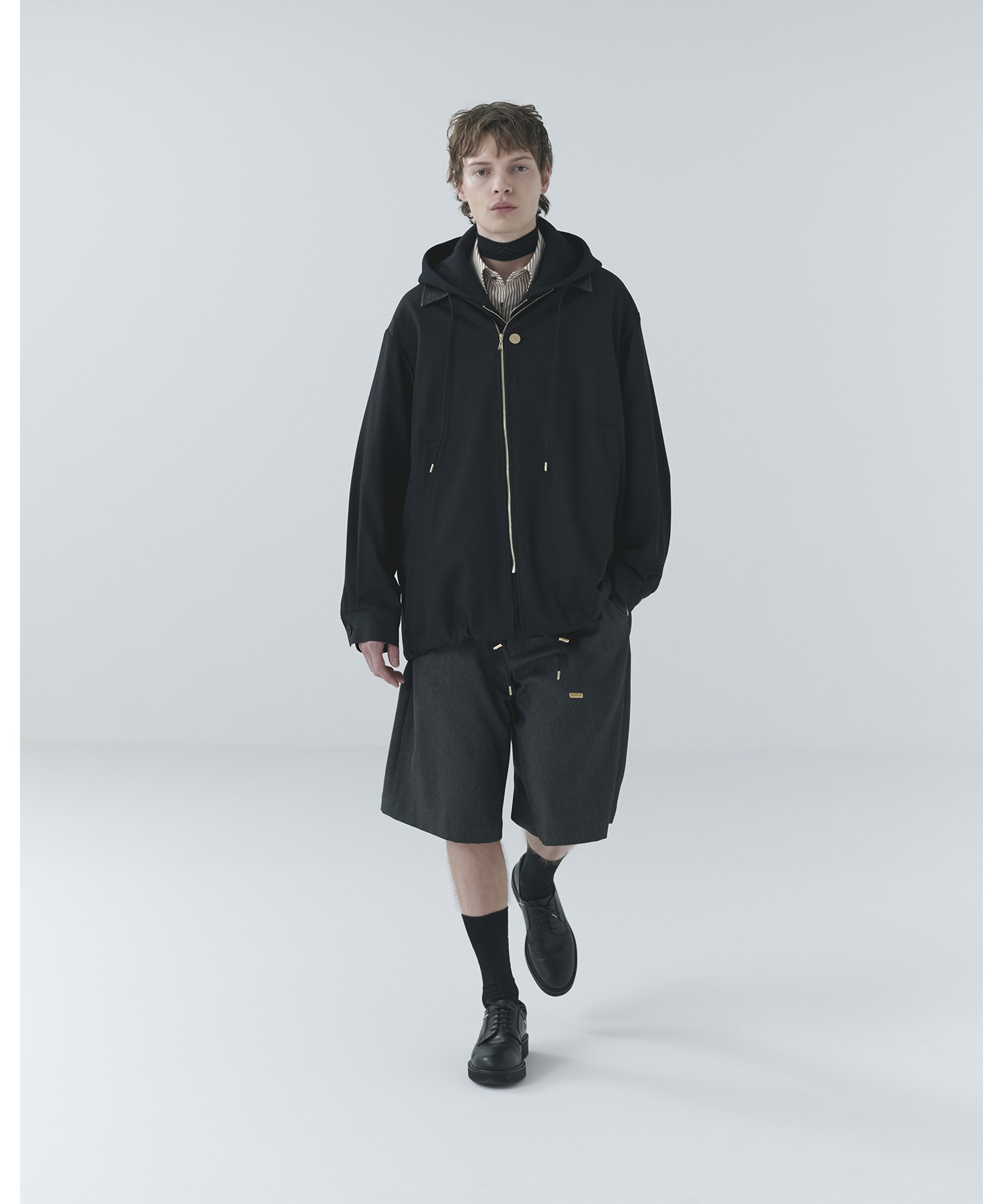 Wool Gabardine Zip Up Short Coat