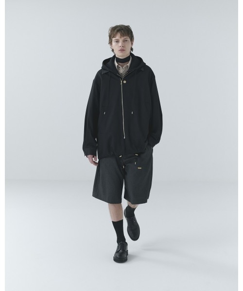Wool Gabardine Zip Up Short Coat