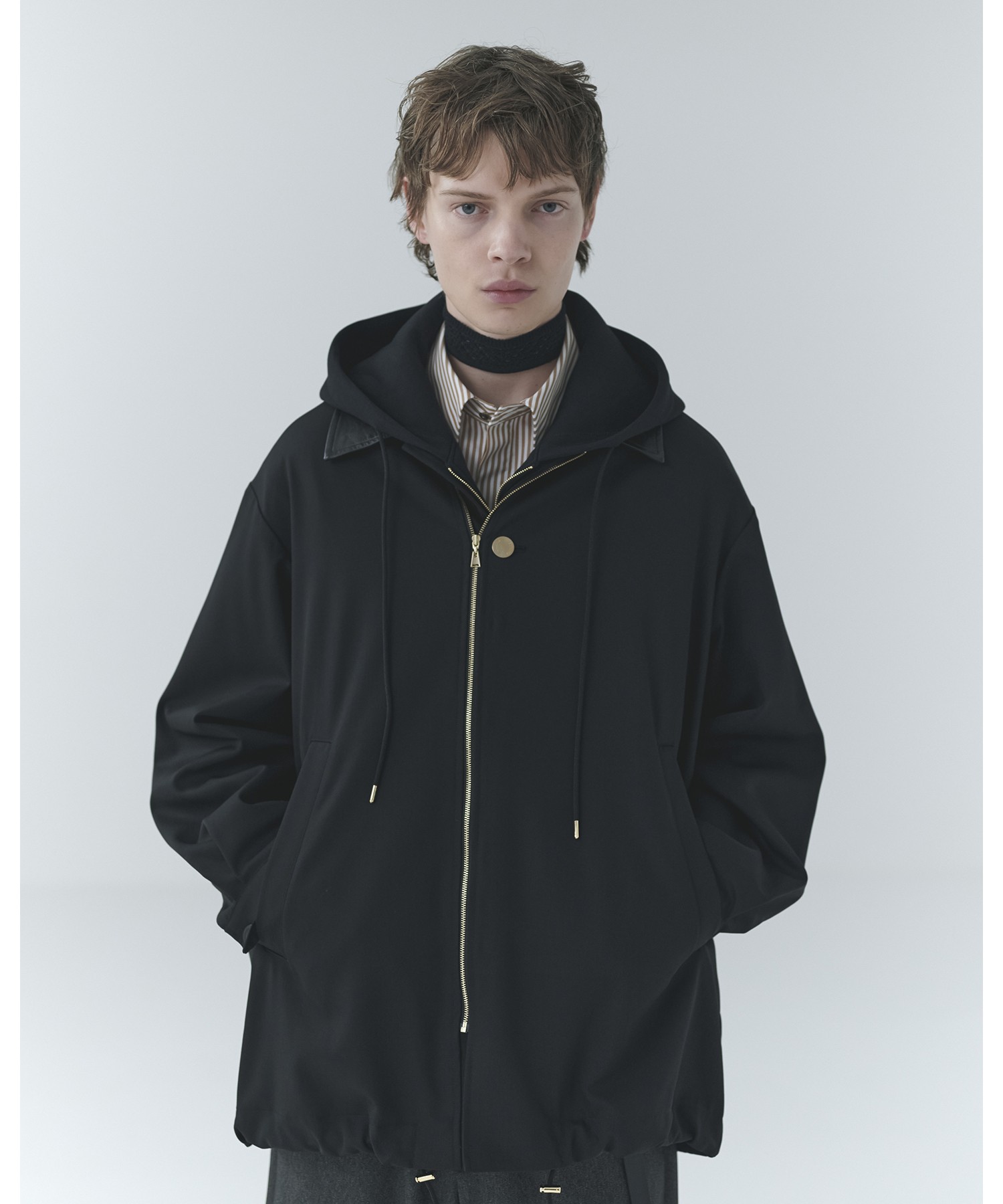 Wool Gabardine Zip Up Short Coat