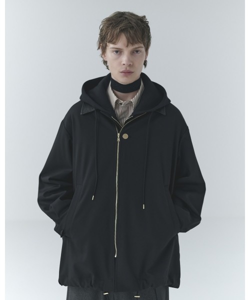 Wool Gabardine Zip Up Short Coat