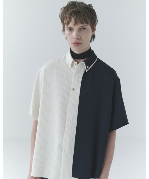 Double Cloth Layered Bi-Color Short Sleeve Shirt