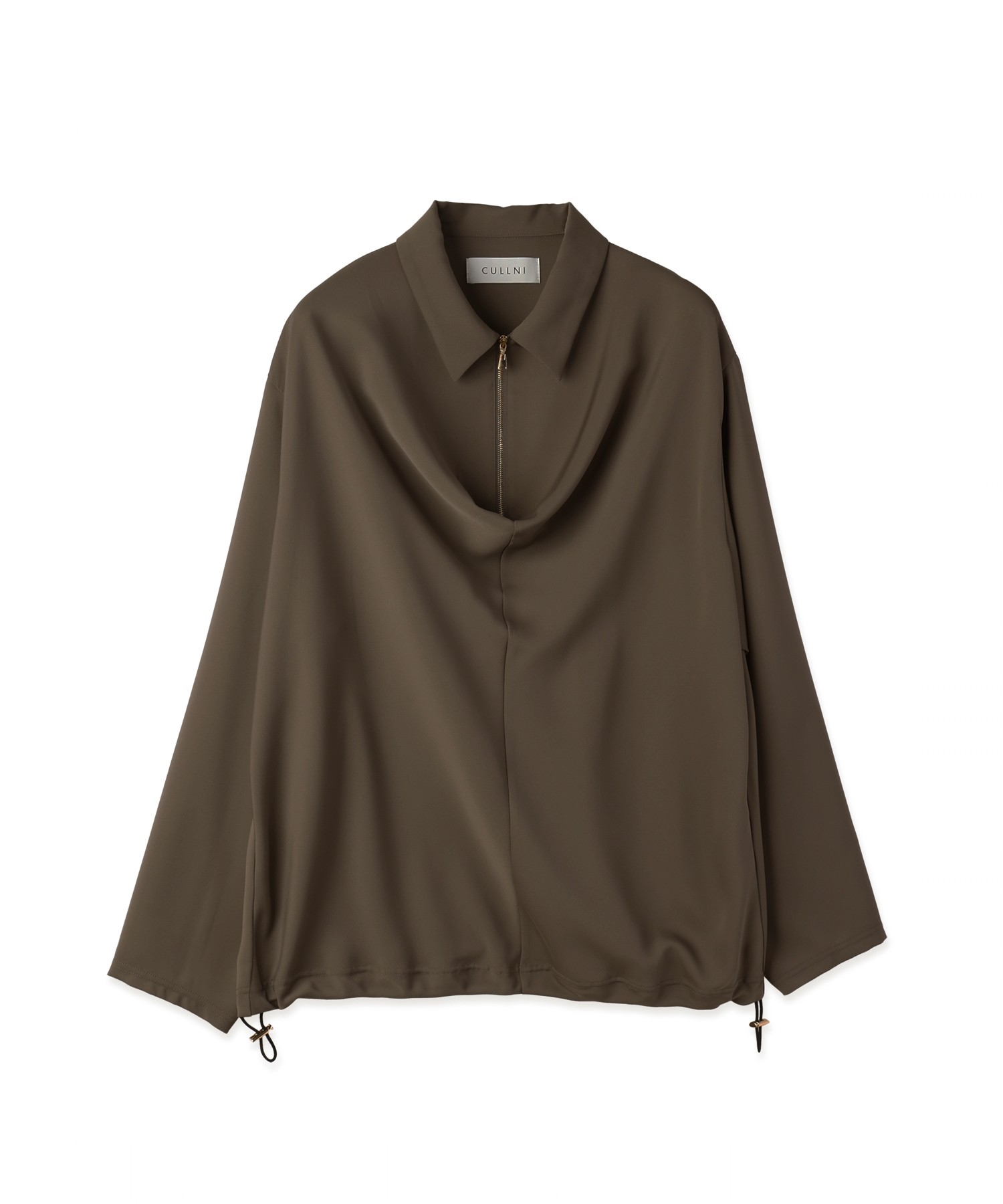 Airy Cloth Drape Drawstring Half Zip Shirt