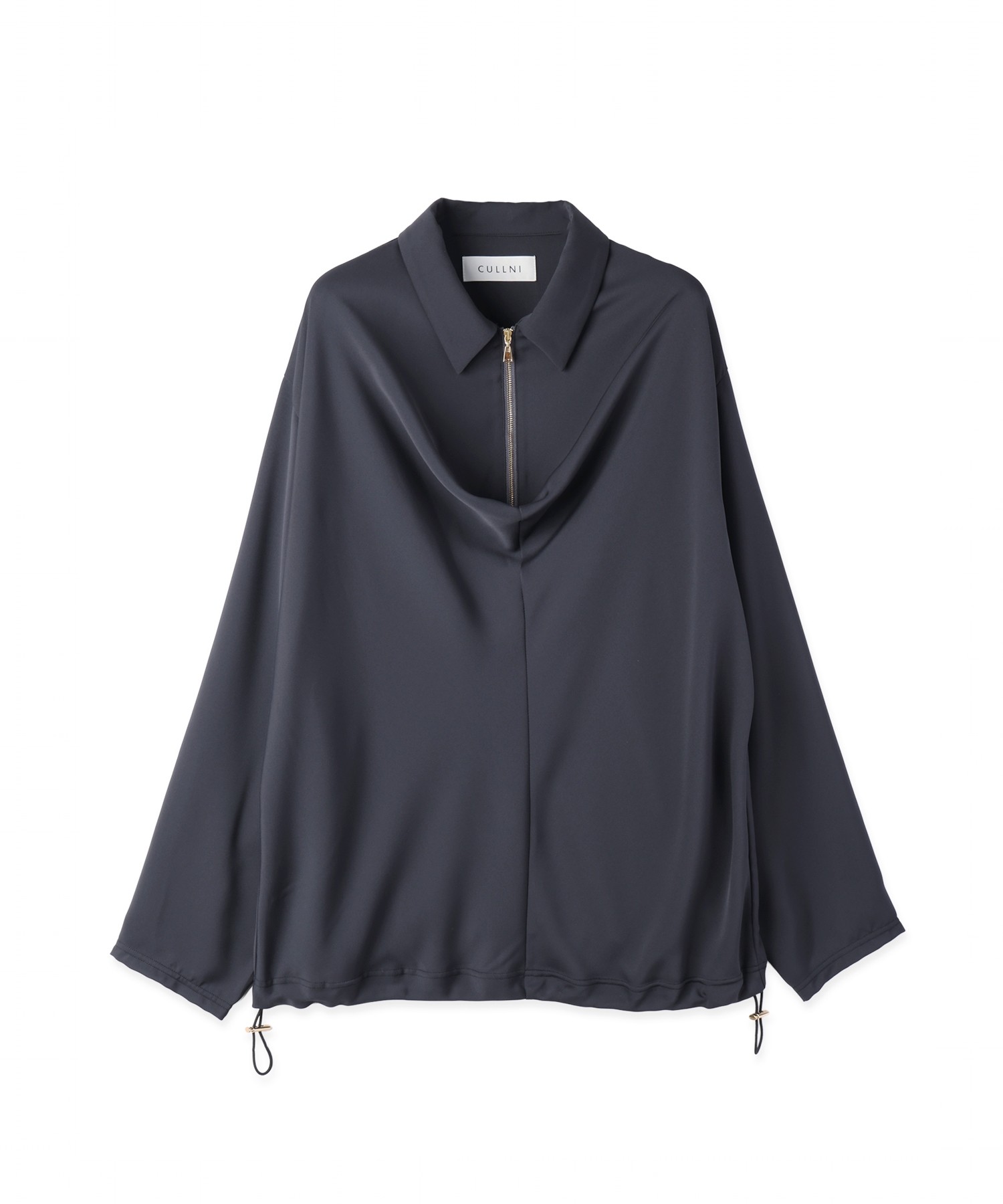 Airy Cloth Drape Drawstring Half Zip Shirt