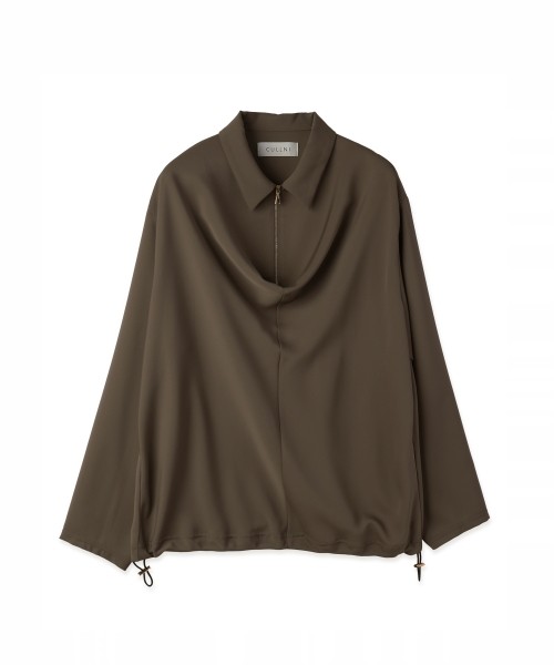 Airy Cloth Drape Drawstring Half Zip Shirt