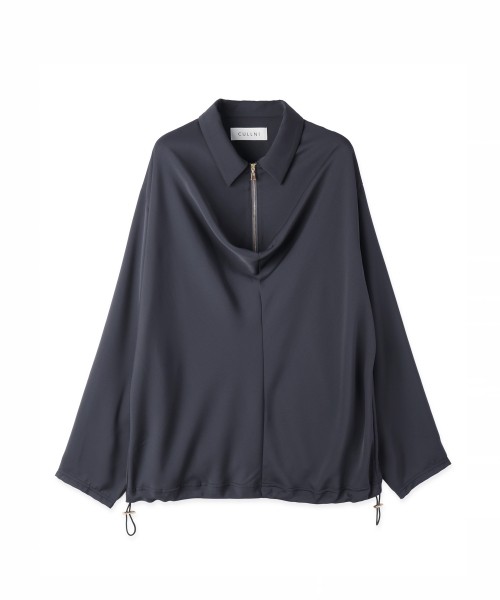 Airy Cloth Drape Drawstring Half Zip Shirt