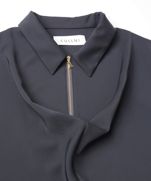 Airy Cloth Drape Drawstring Half Zip Shirt