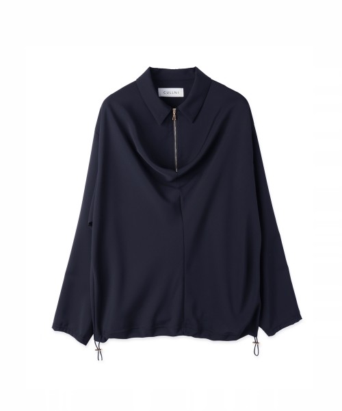 Airy Cloth Drape Drawstring Half Zip Shirt