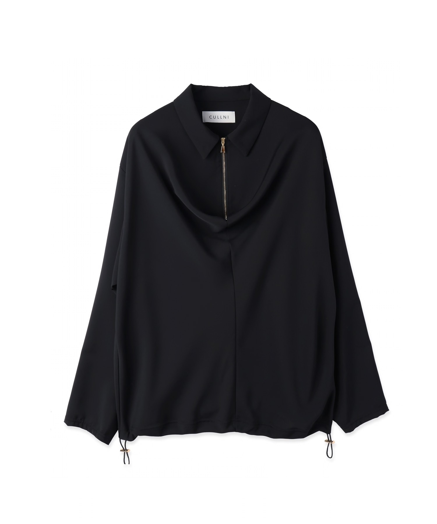 Airy Cloth Drape Drawstring Half Zip Shirt