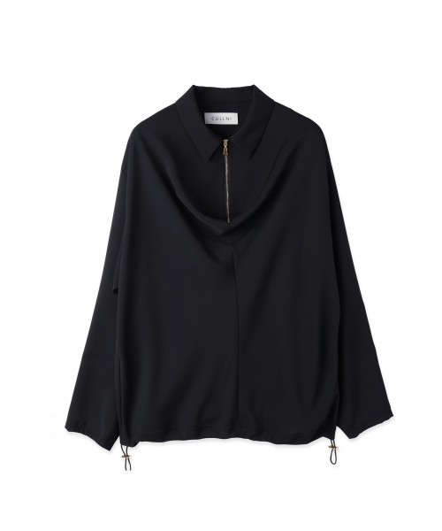 Airy Cloth Drape Drawstring Half Zip Shirt