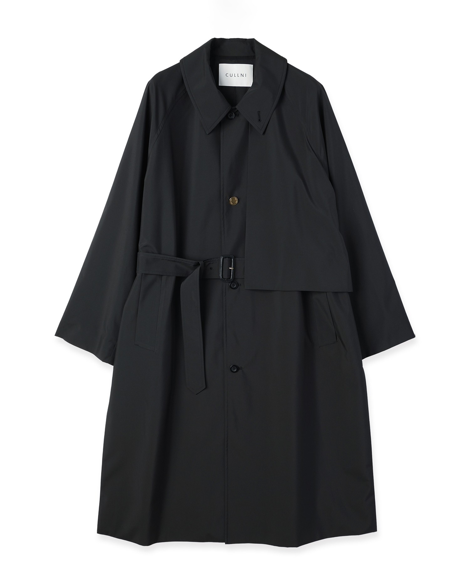 Three-Layer Taffeta Asymmetrical Layered Balmacaan Coat