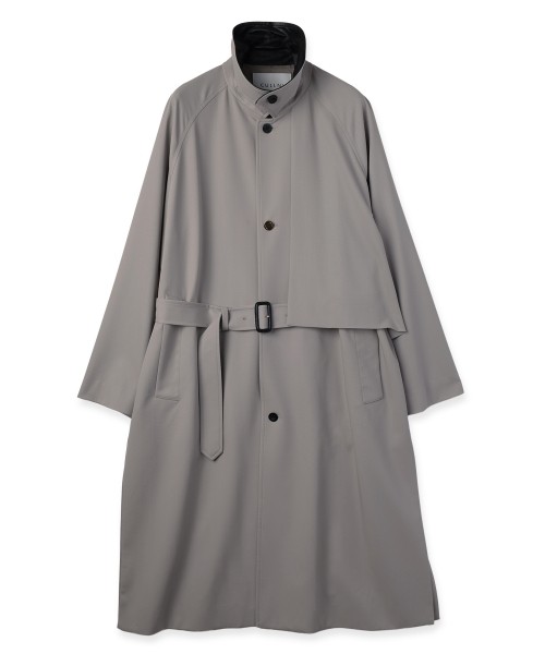 Wool Gabardine Asymmetrical Layered Balmacaan Coat