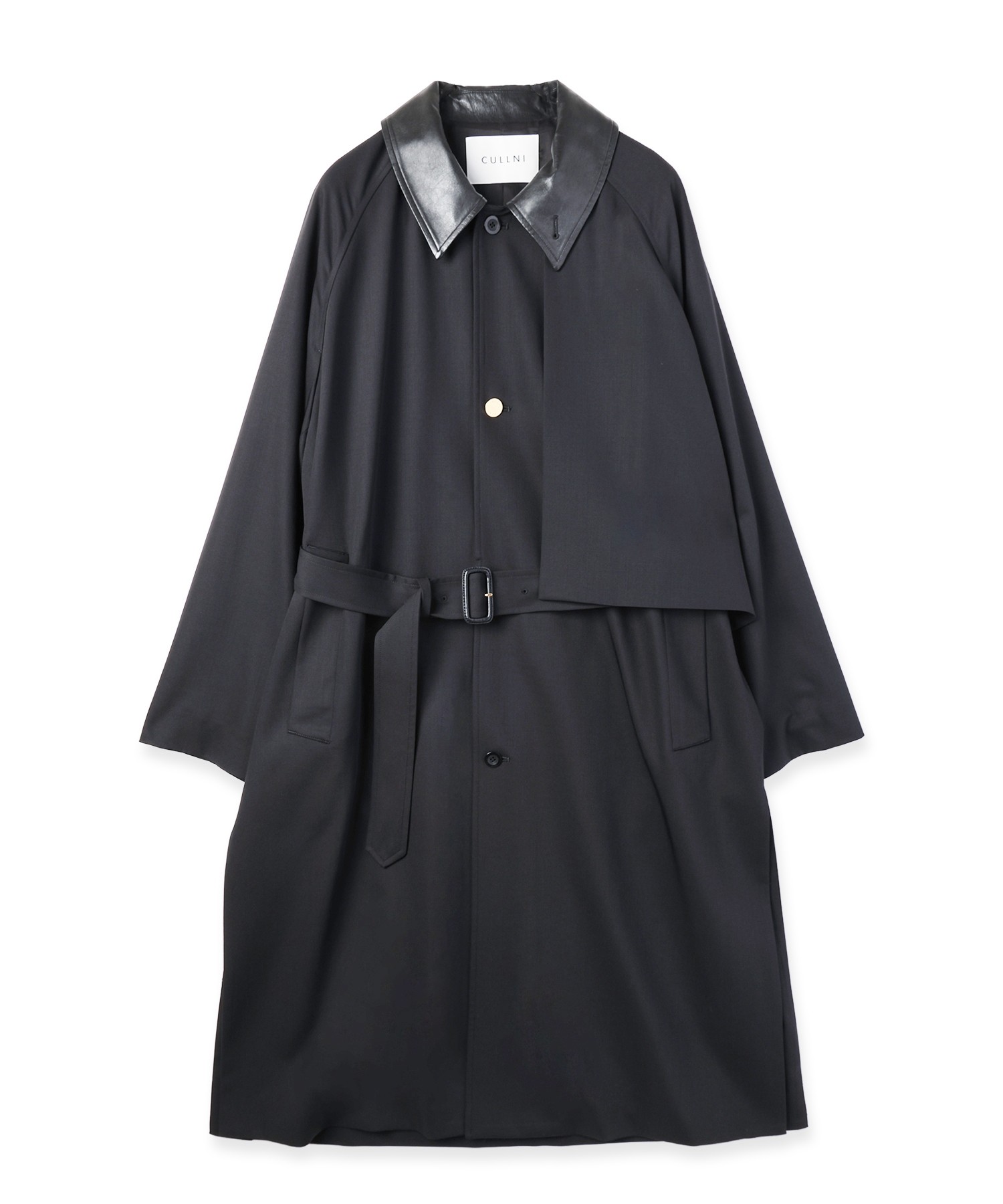 Wool Gabardine Asymmetrical Layered Balmacaan Coat