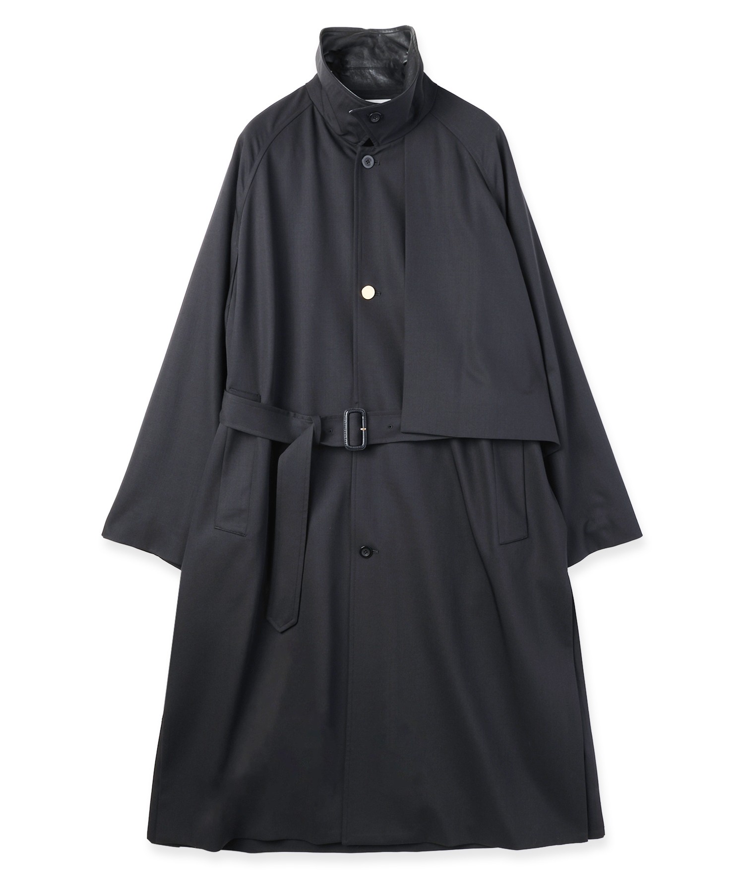 Wool Gabardine Asymmetrical Layered Balmacaan Coat