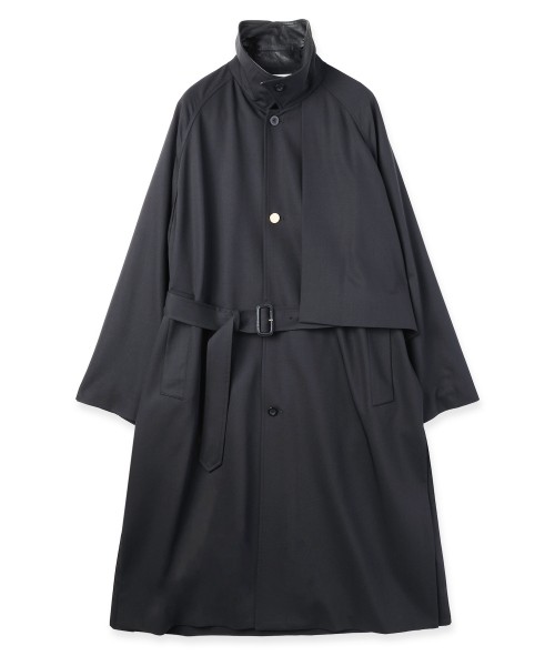 Wool Gabardine Asymmetrical Layered Balmacaan Coat