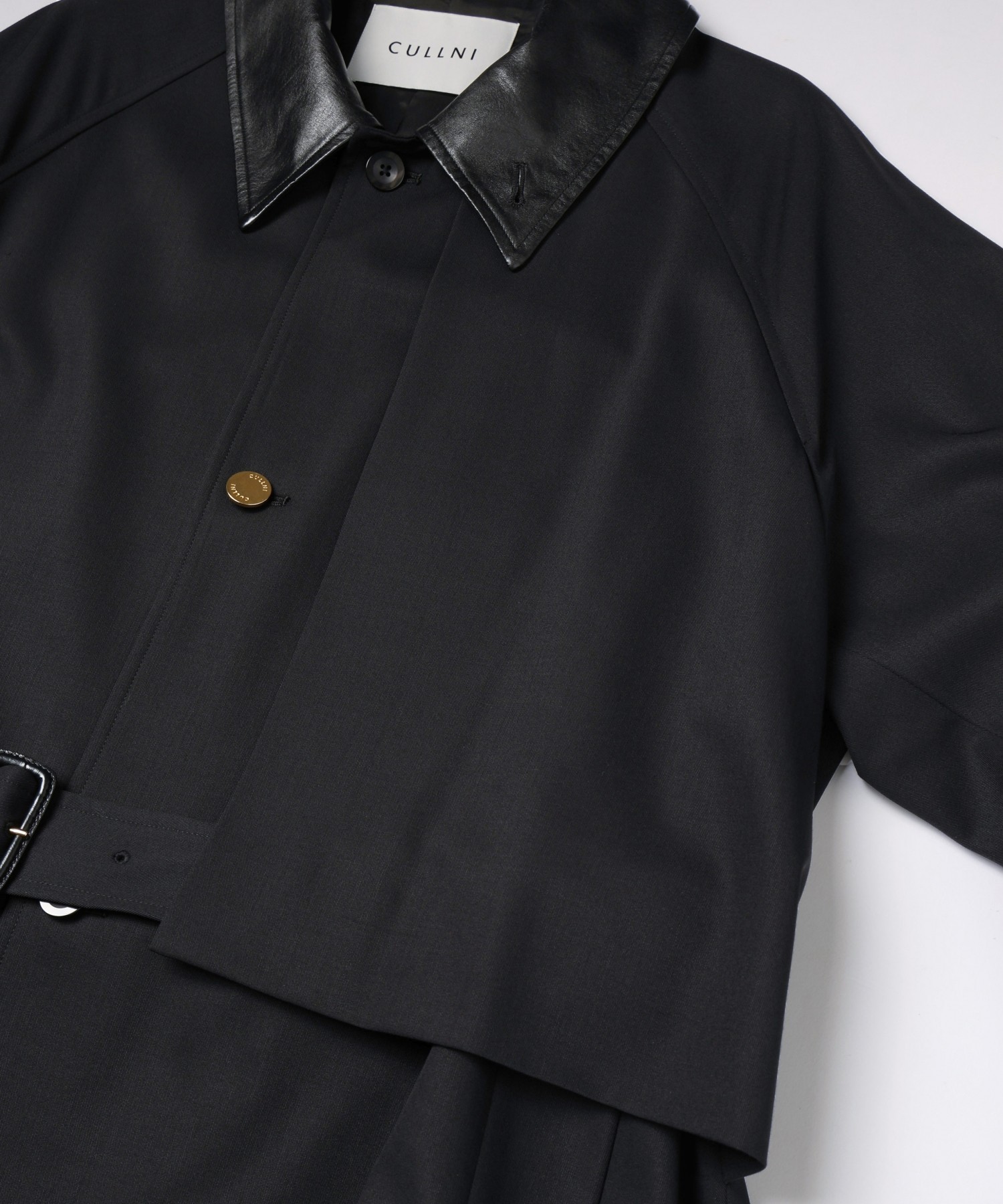 Wool Gabardine Asymmetrical Layered Balmacaan Coat