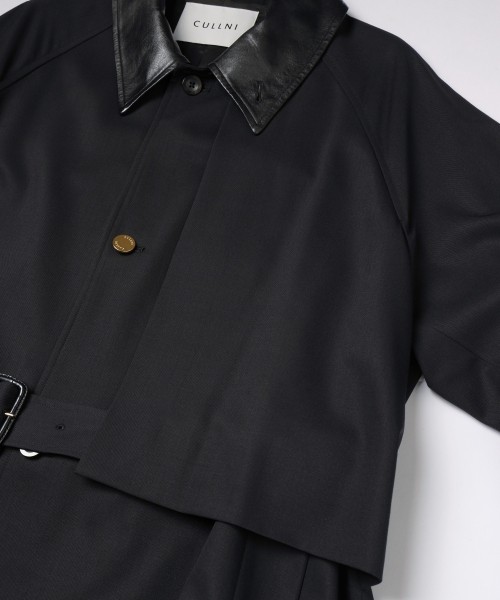 Wool Gabardine Asymmetrical Layered Balmacaan Coat