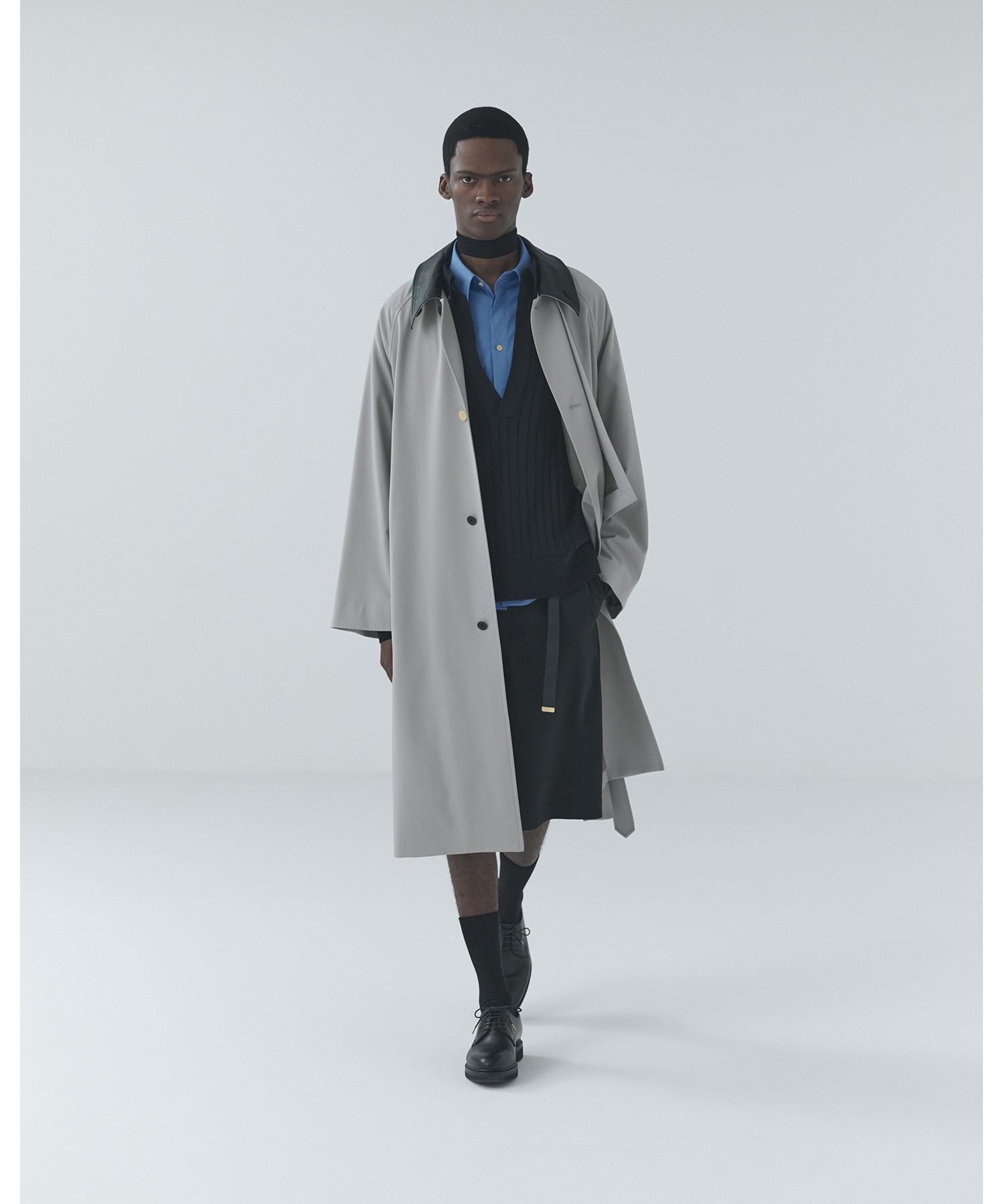 Wool Gabardine Asymmetrical Layered Balmacaan Coat
